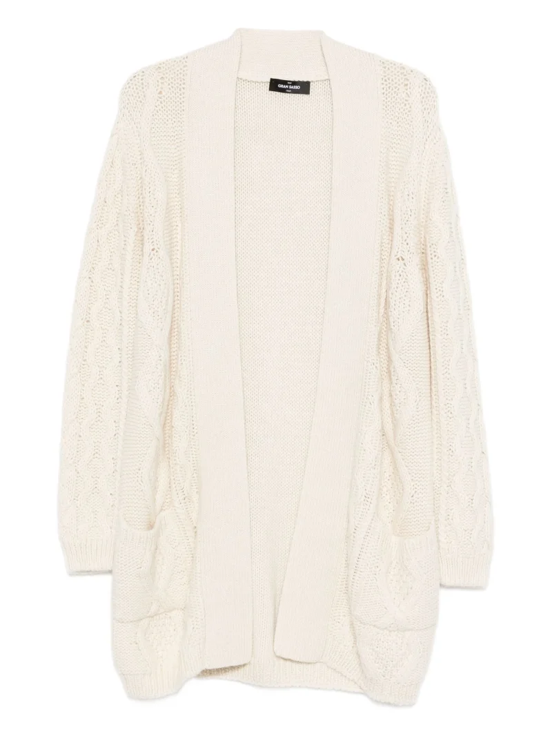 Cardigan Gran Sasso cable-knit pockets alb