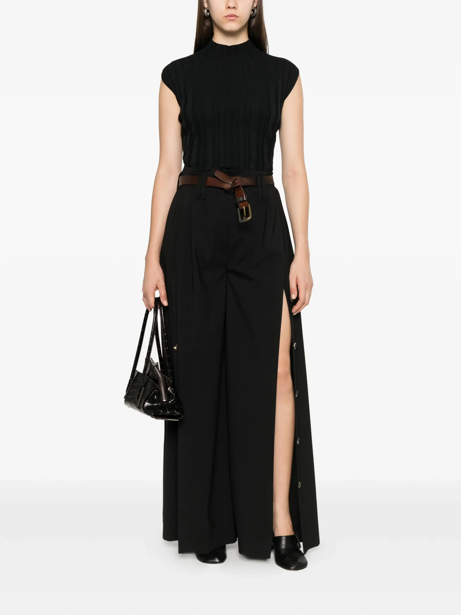 Pantaloni A.W.A.K.E Mode belted side-split negru - imagine 2