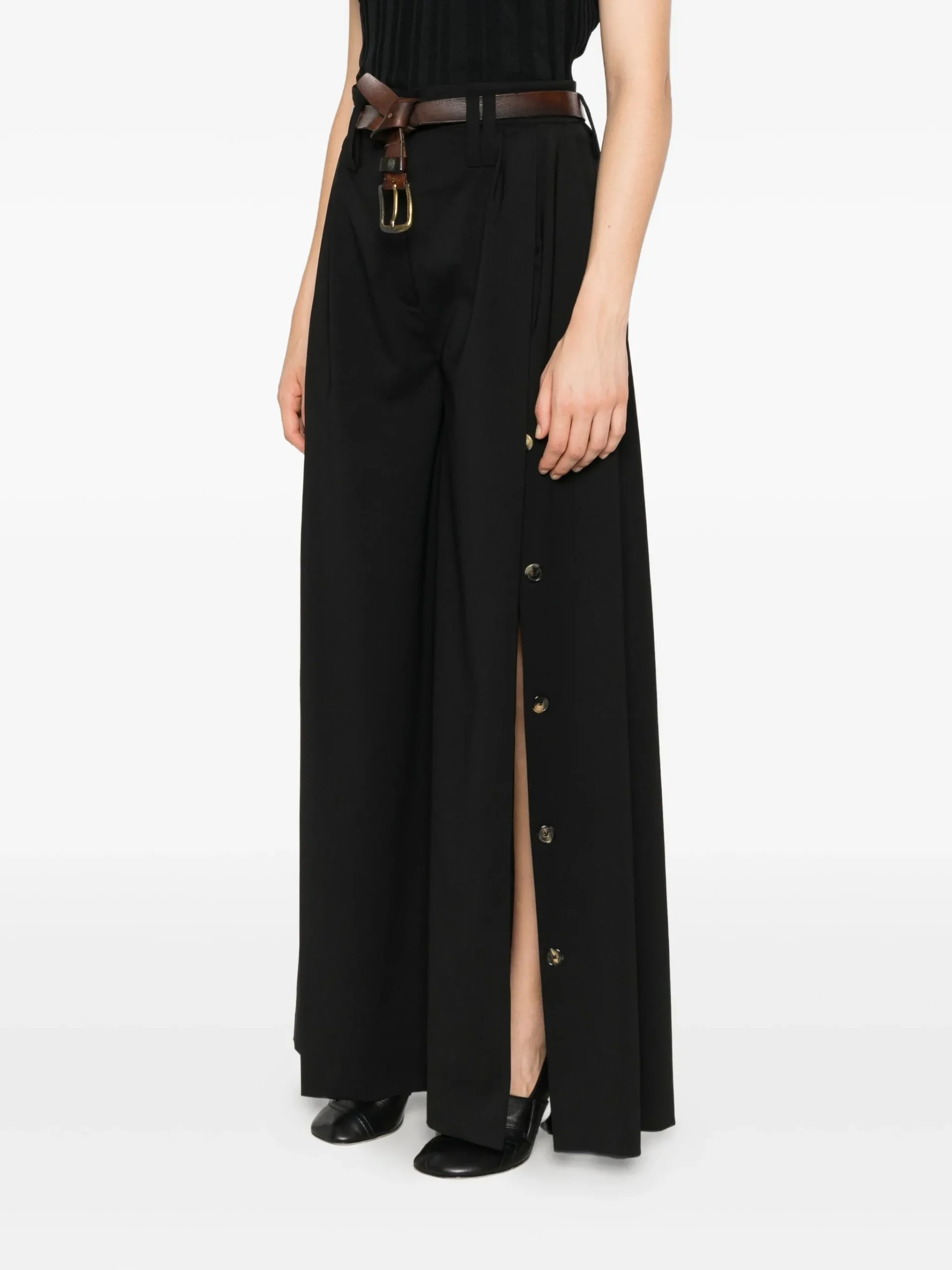 Pantaloni A.W.A.K.E Mode belted side-split negru - imagine 5