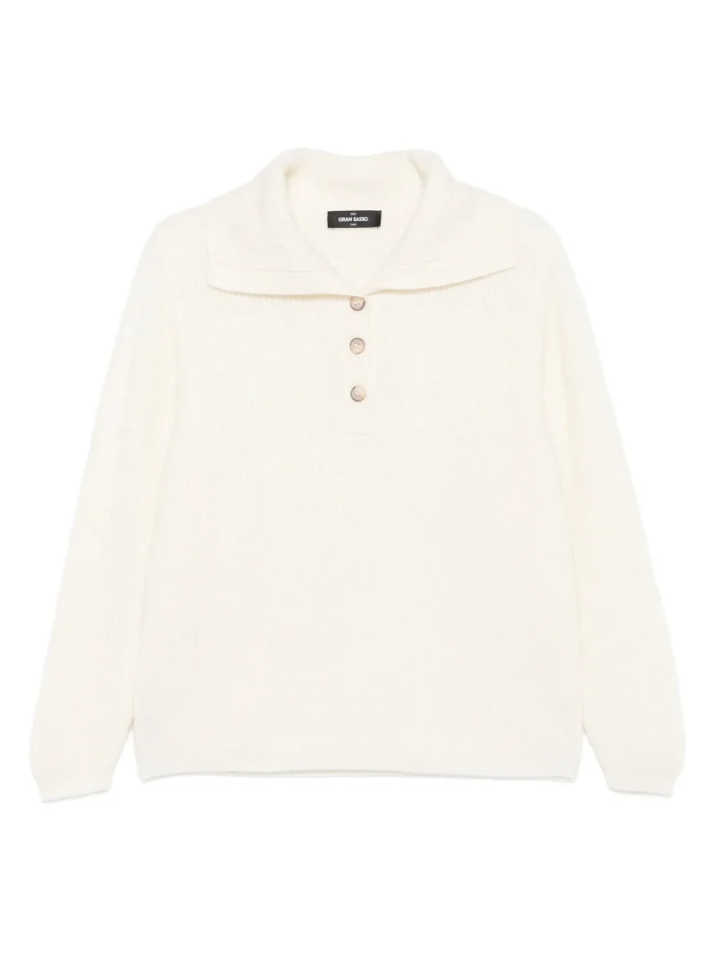 Pulover Gran Sasso button collared alb