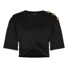 Tricou Balmain button-embellished twist-front negru