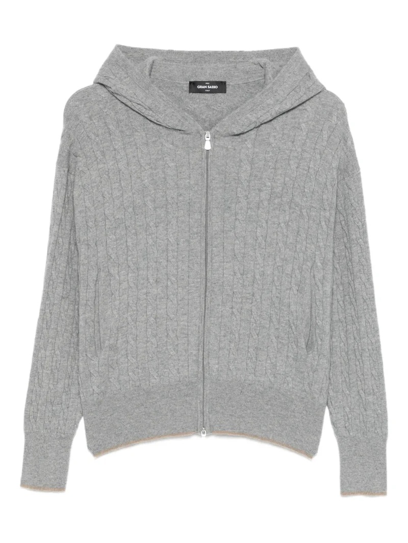 Cardigan Gran Sasso hooded cable-knit gri