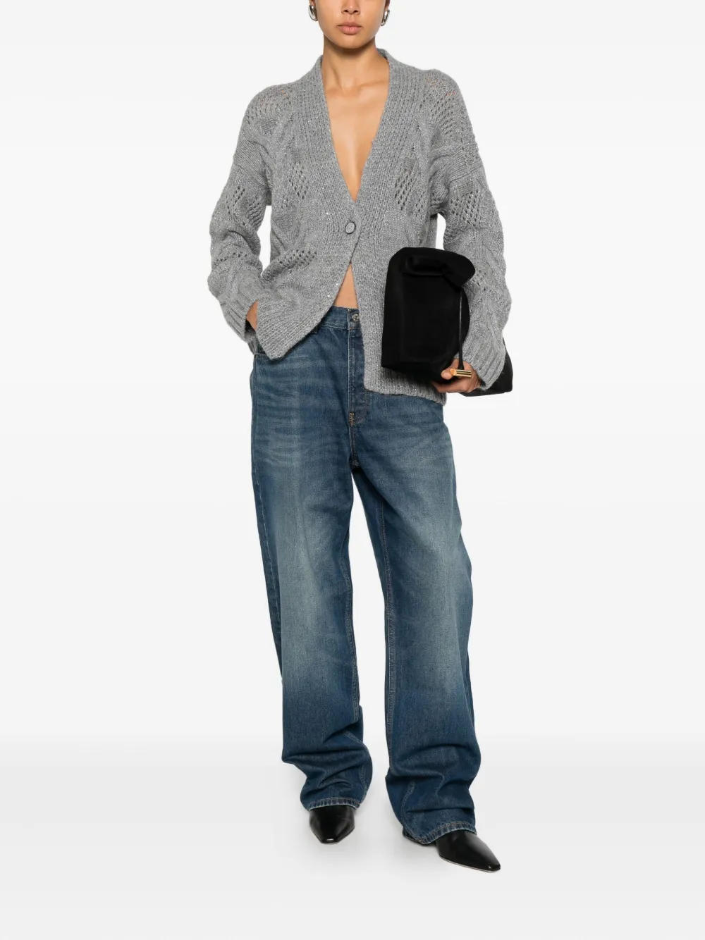 Cardigan Gran Sasso Openwork Button-up gri - imagine 4