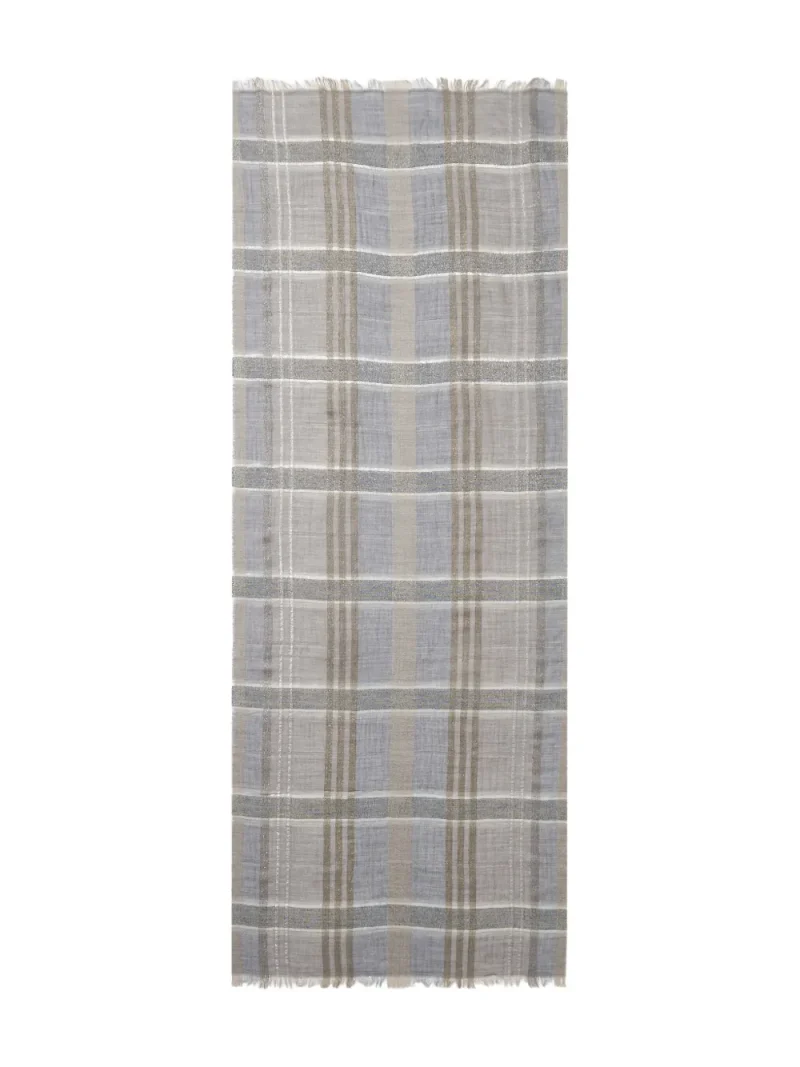 Esarfa Peserico Metallic-Striped Plaid gri