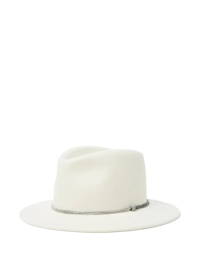 Palarie Peserico Chain-Trimmed Fedora alb