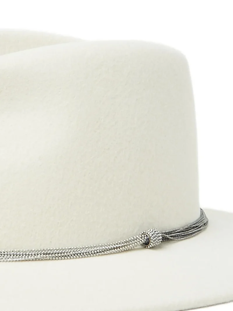 Alternative view of Palarie Peserico Chain-Trimmed Fedora alb