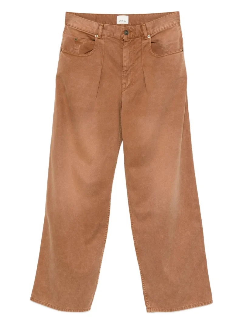 Pantaloni denim Isabel Marant Pleat Cotton Straight-Leg maro