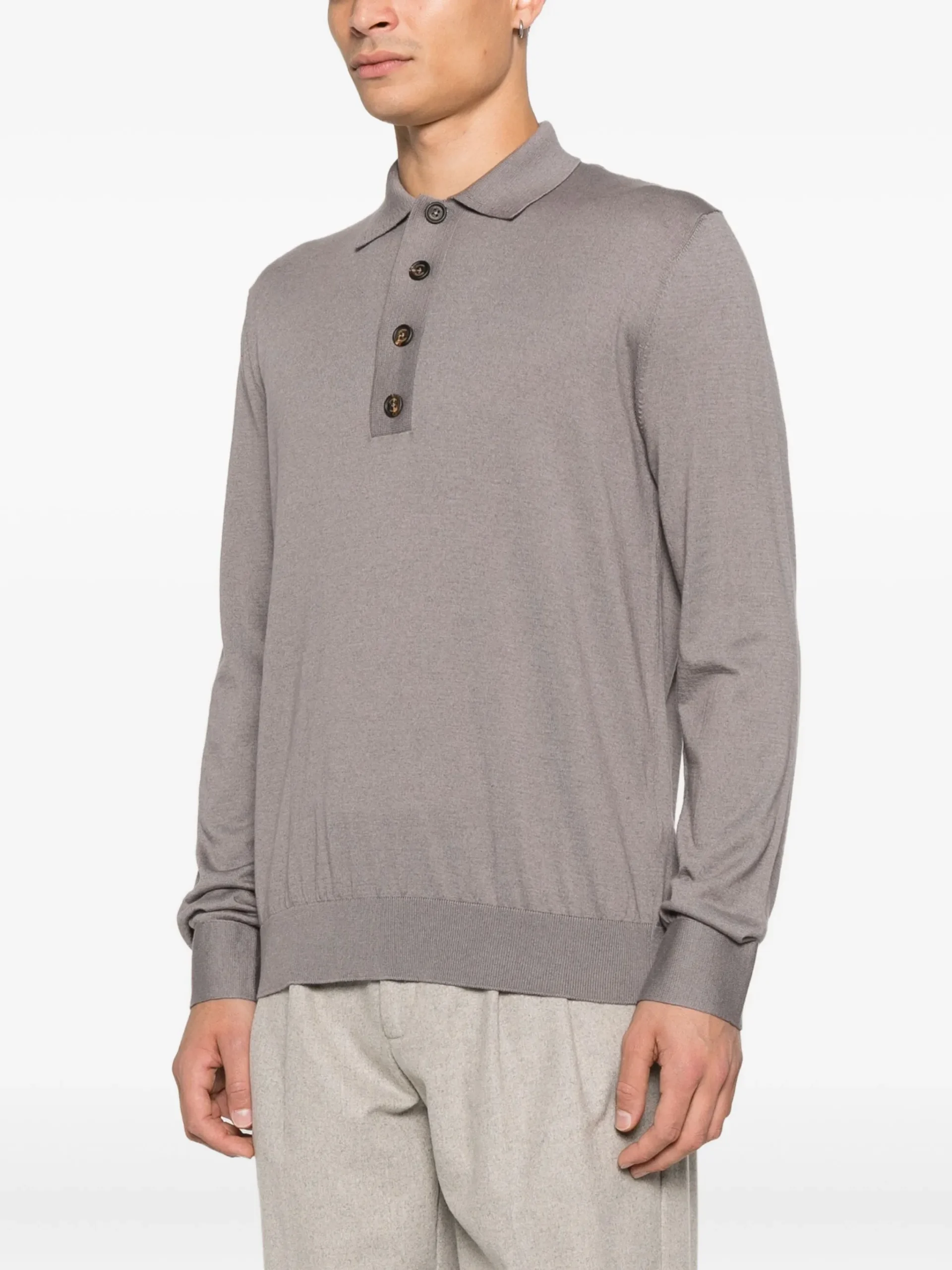 Pulover Eleventy fine-knit polo gri - imagine 5