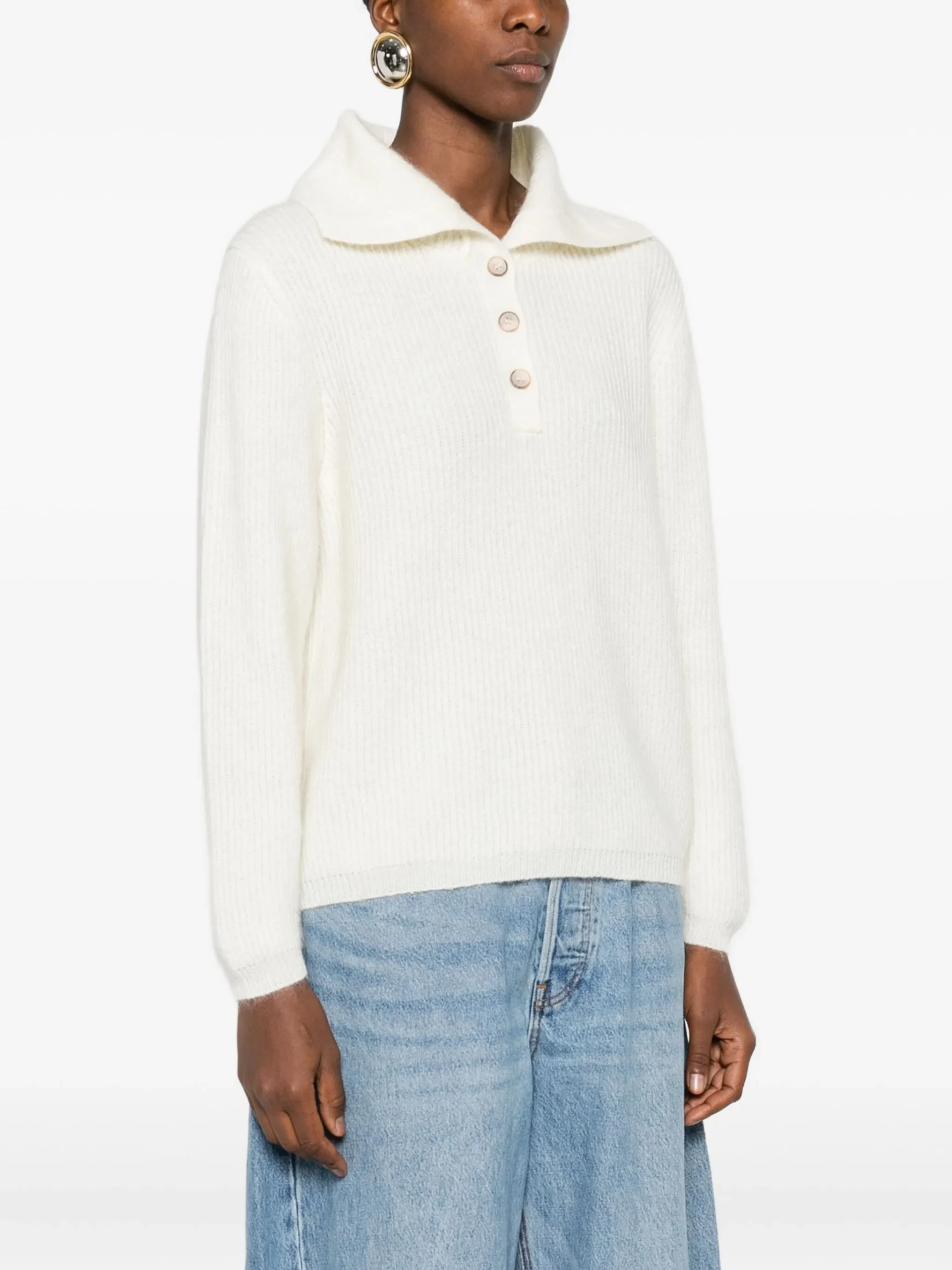 Pulover Gran Sasso button collared alb - imagine 3