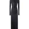 Rochie maxi The Attico Lace-Up Long-Sleeves negru