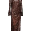 Rochie maxi The Attico Sequin-Embellished Gathered maro
