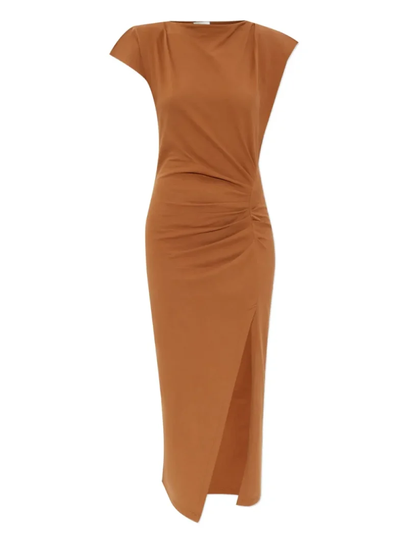 Rochie midi Isabel Marant Nadela Side-Split Draped maro