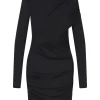 Rochie mini Marant Etoile Denise Draped Long-Sleeve negru