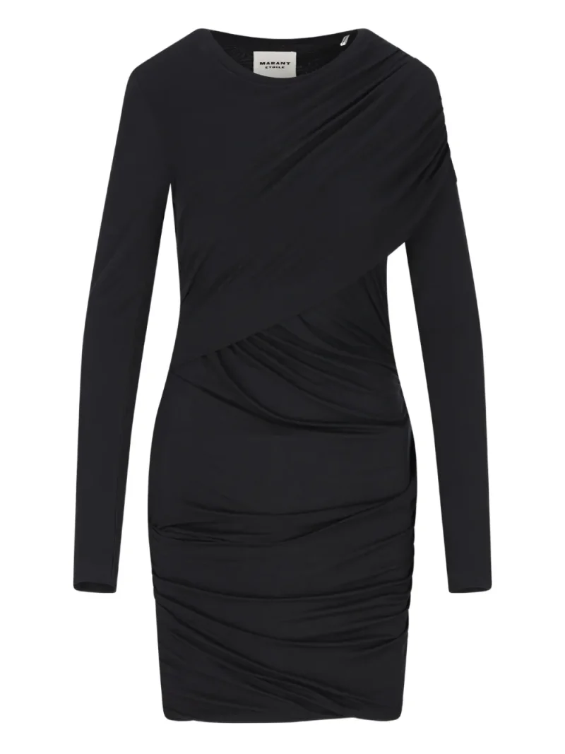 Rochie mini Marant Etoile Denise Draped Long-Sleeve negru