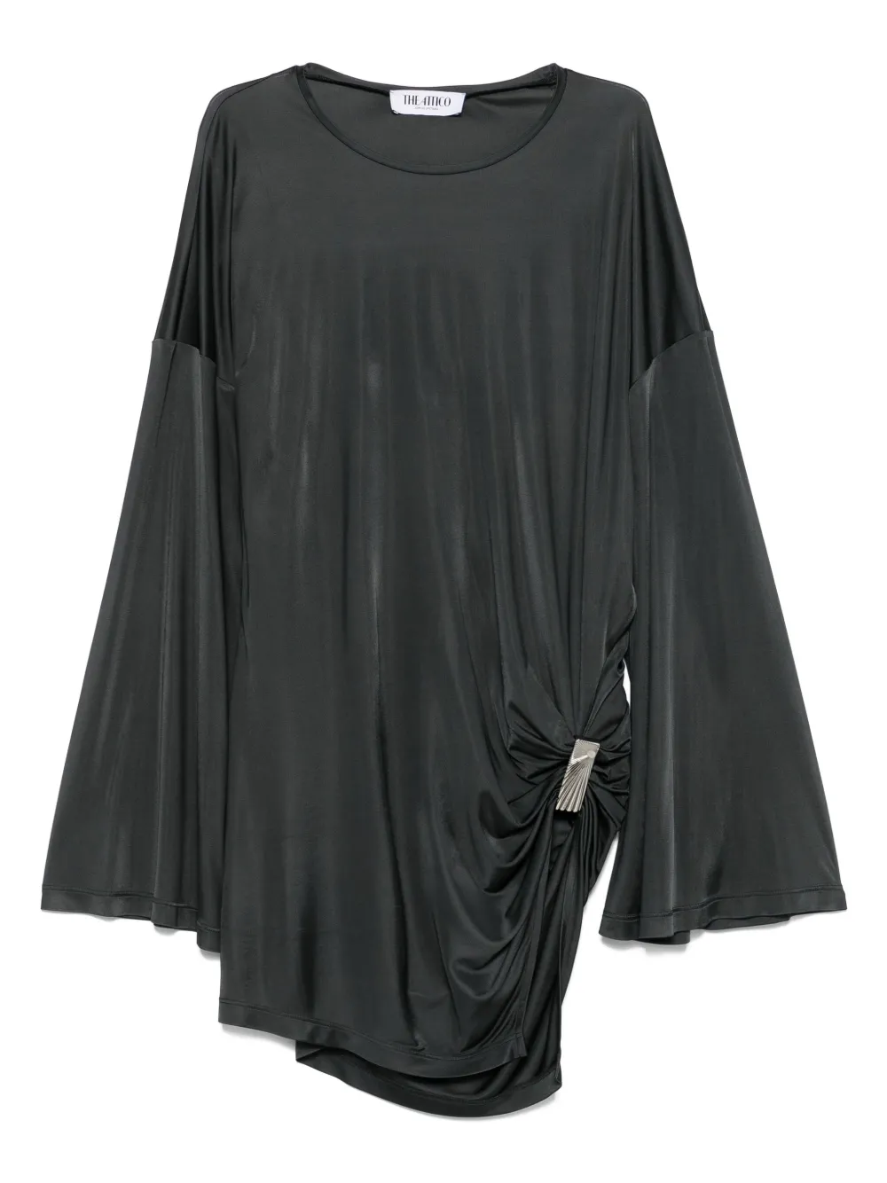 Rochie mini The Attico Draped Bell-Sleeve Asymmetric negru
