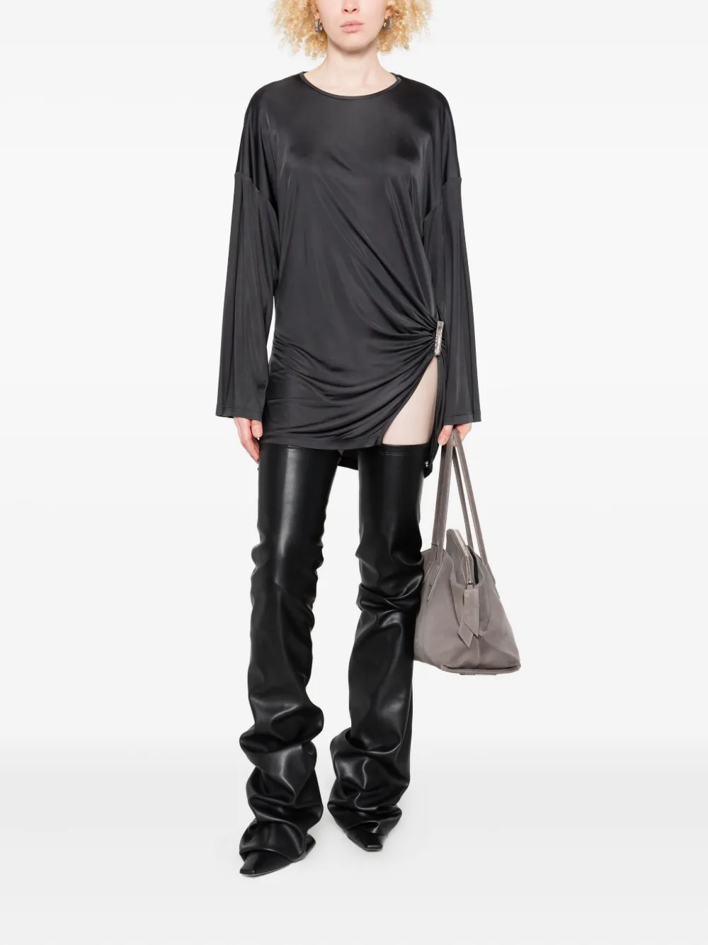 Rochie mini The Attico Draped Bell-Sleeve Asymmetric negru - imagine 4