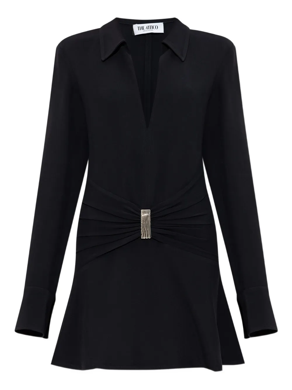 Rochie mini The Attico Gathered-Detail Collared negru
