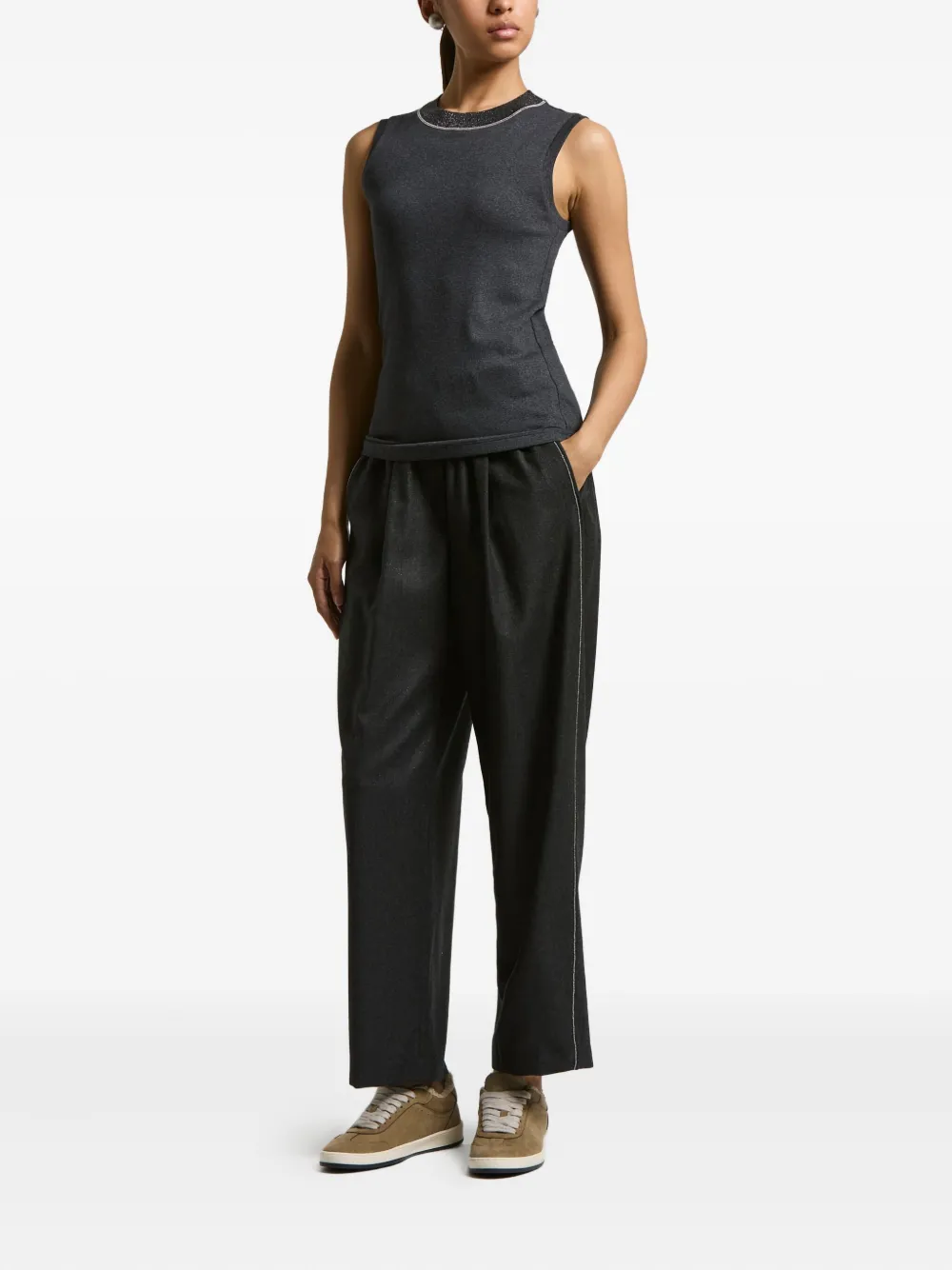 Top Peserico Embellished-Neck Sleeveless gri - imagine 3