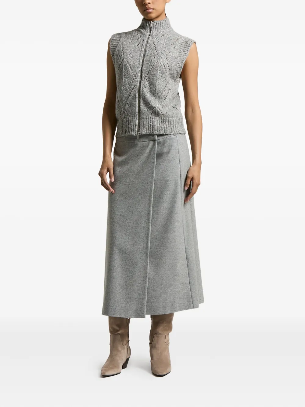 Vesta Peserico Zip-Front Sleeveless gri - imagine 3