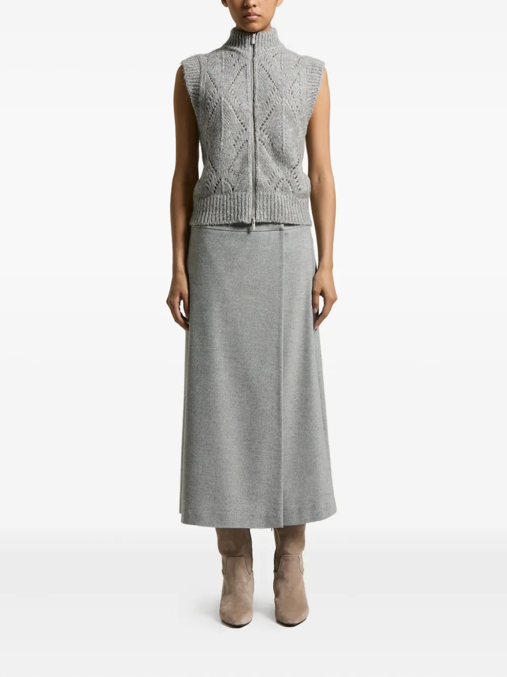 Vesta Peserico Zip-Front Sleeveless gri - imagine 4