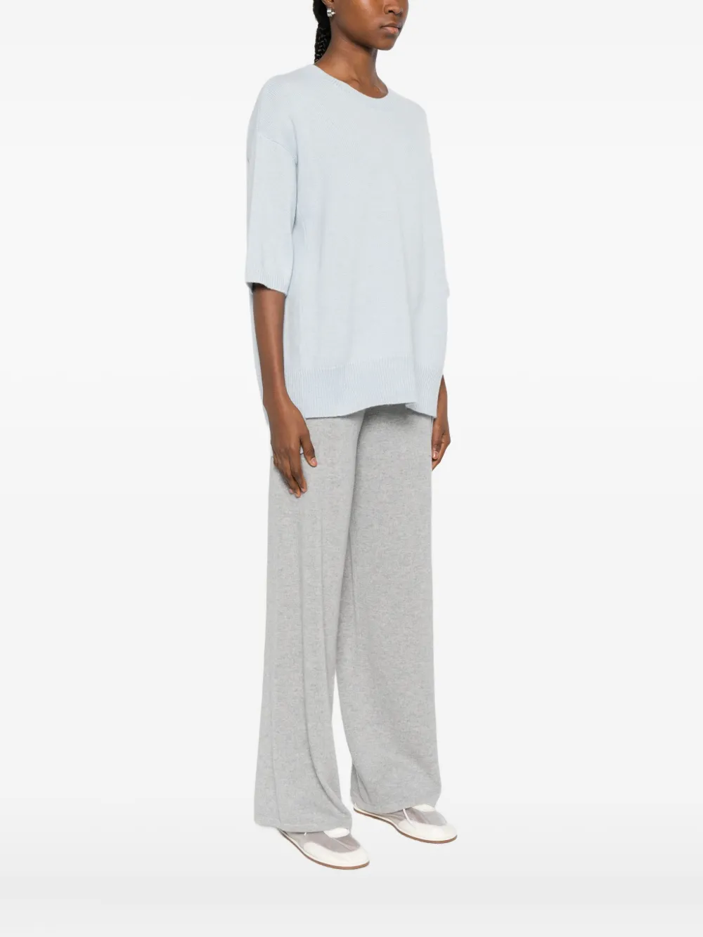 Pulover Lisa Yang Cashmere Short Sleeve albastru - imagine 3