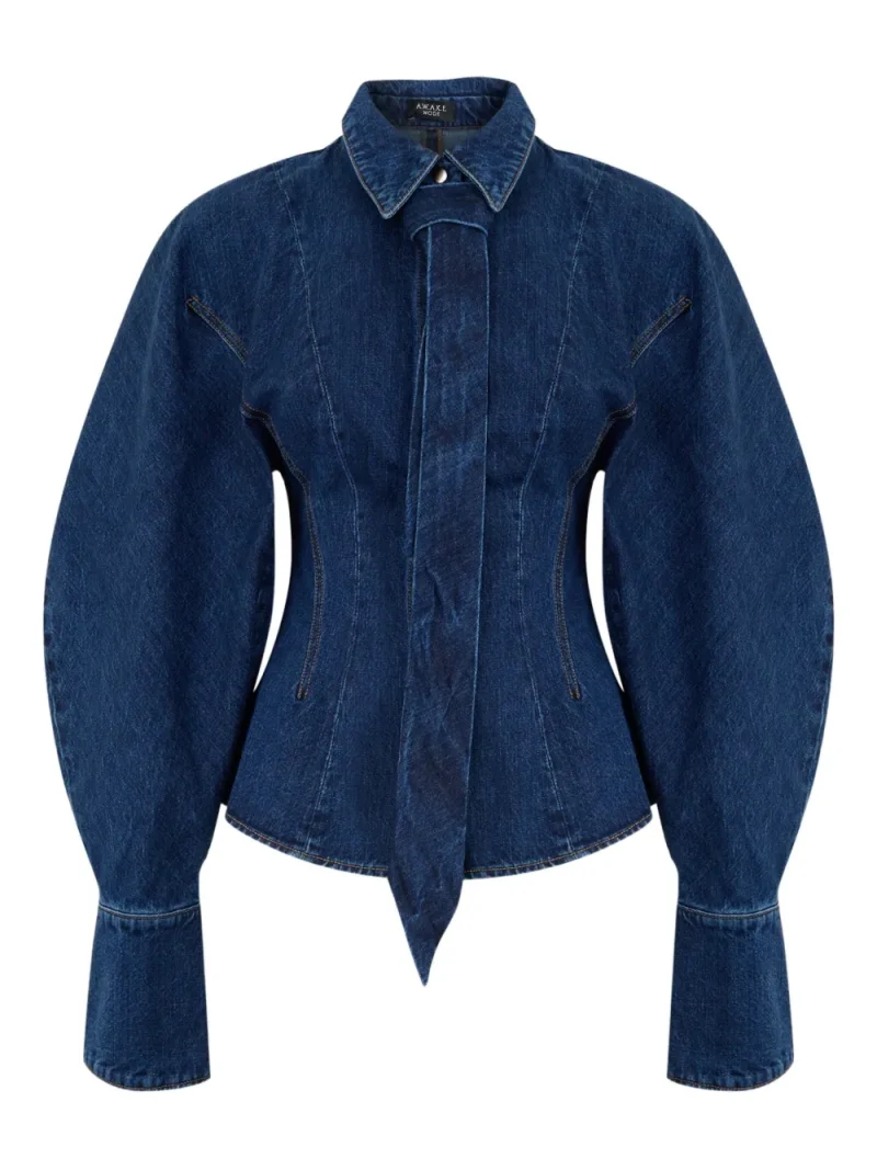Camasa A.W.A.K.E. Mode balloon-sleeve denim albastru