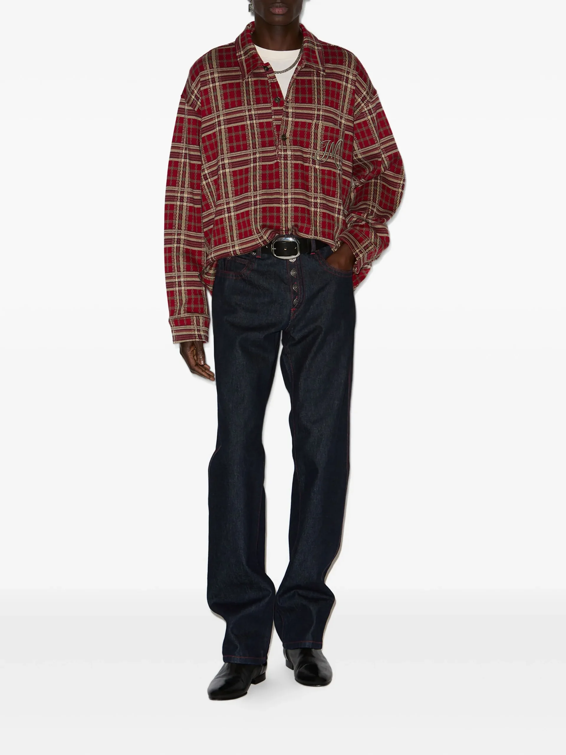 Camasa MARANT plaid embroidered polo rosu - imagine 2