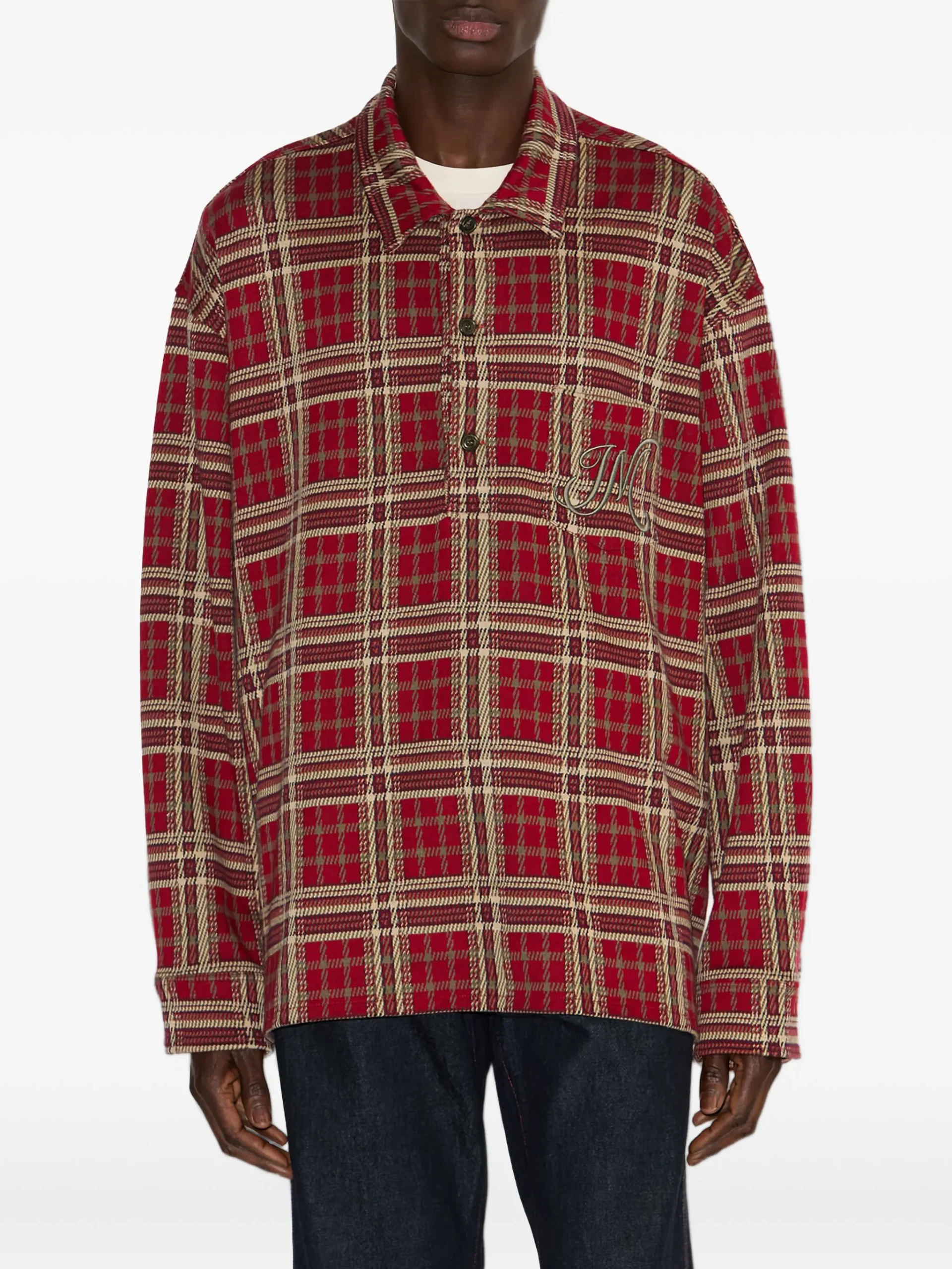 Camasa MARANT plaid embroidered polo rosu - imagine 5
