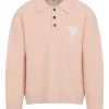 Pulover AMI Paris Button Alpaca Polo roz