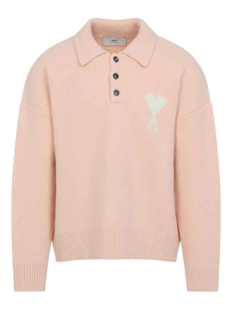 Pulover AMI Paris Button Alpaca Polo roz