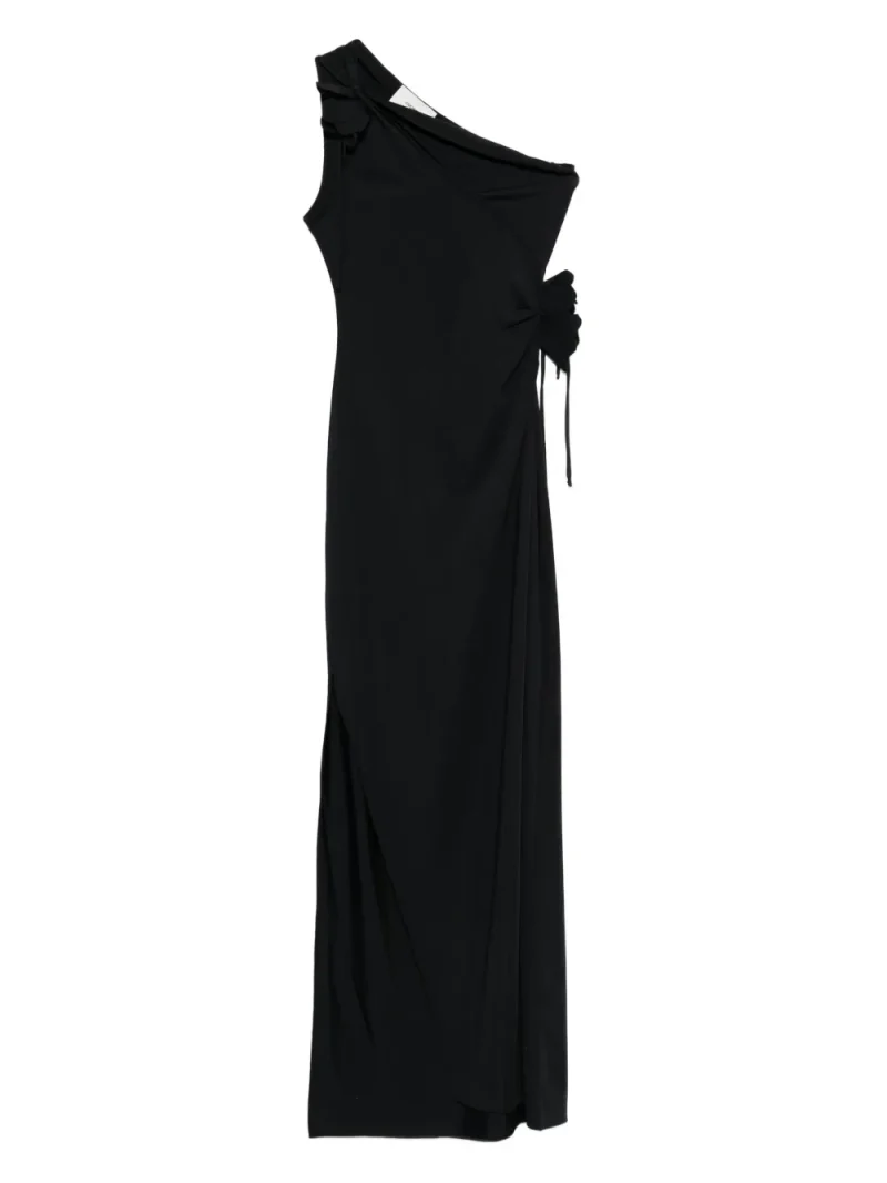 Rochie maxi Coperni One-Shoulder Flower-Embellished negru