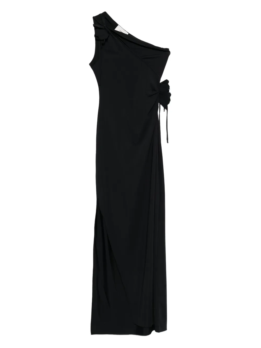 Rochie maxi Coperni One-Shoulder Flower-Embellished negru