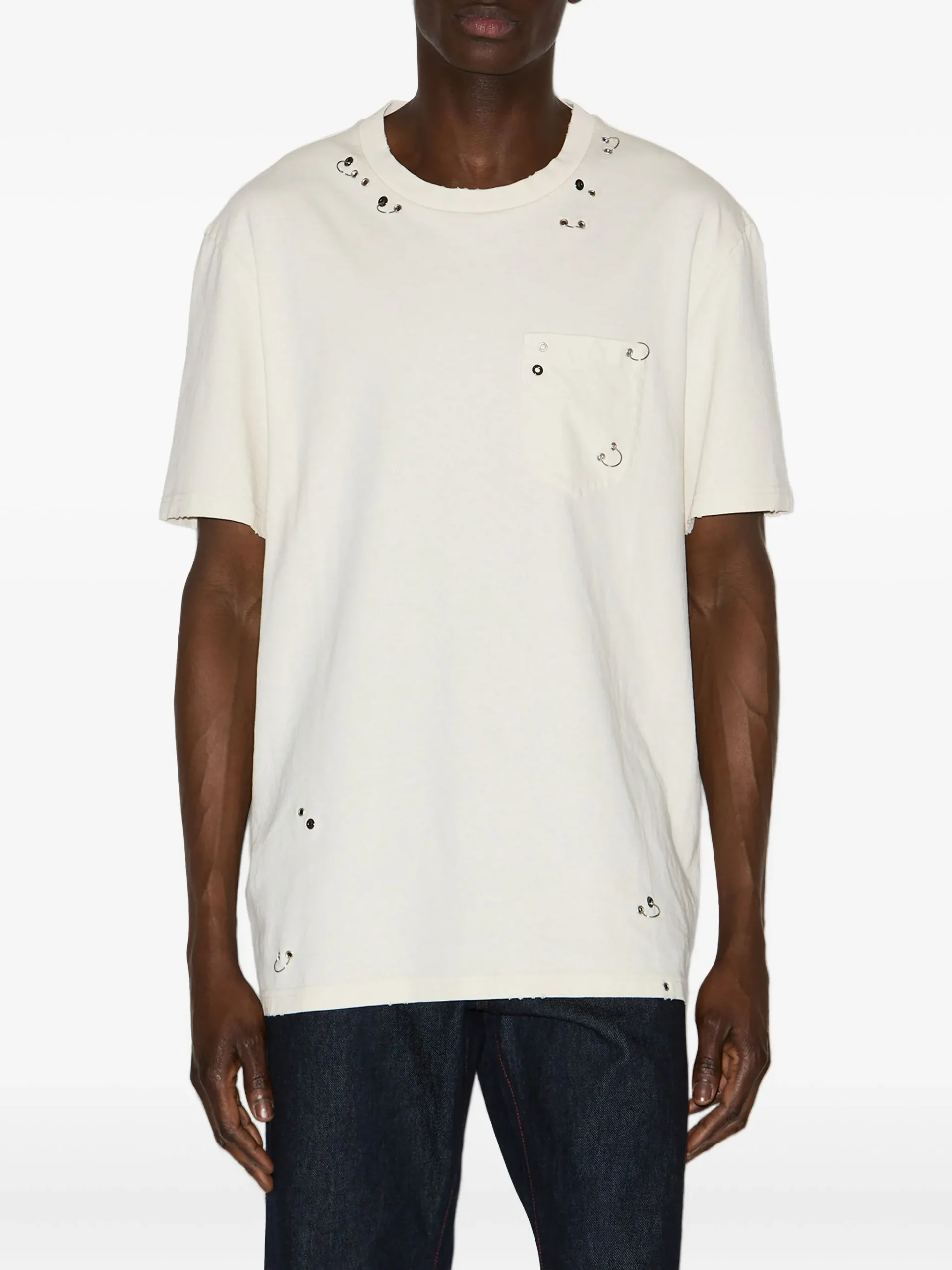 Tricou MARANT Yezra ring-embellished distressed ecru - imagine 4