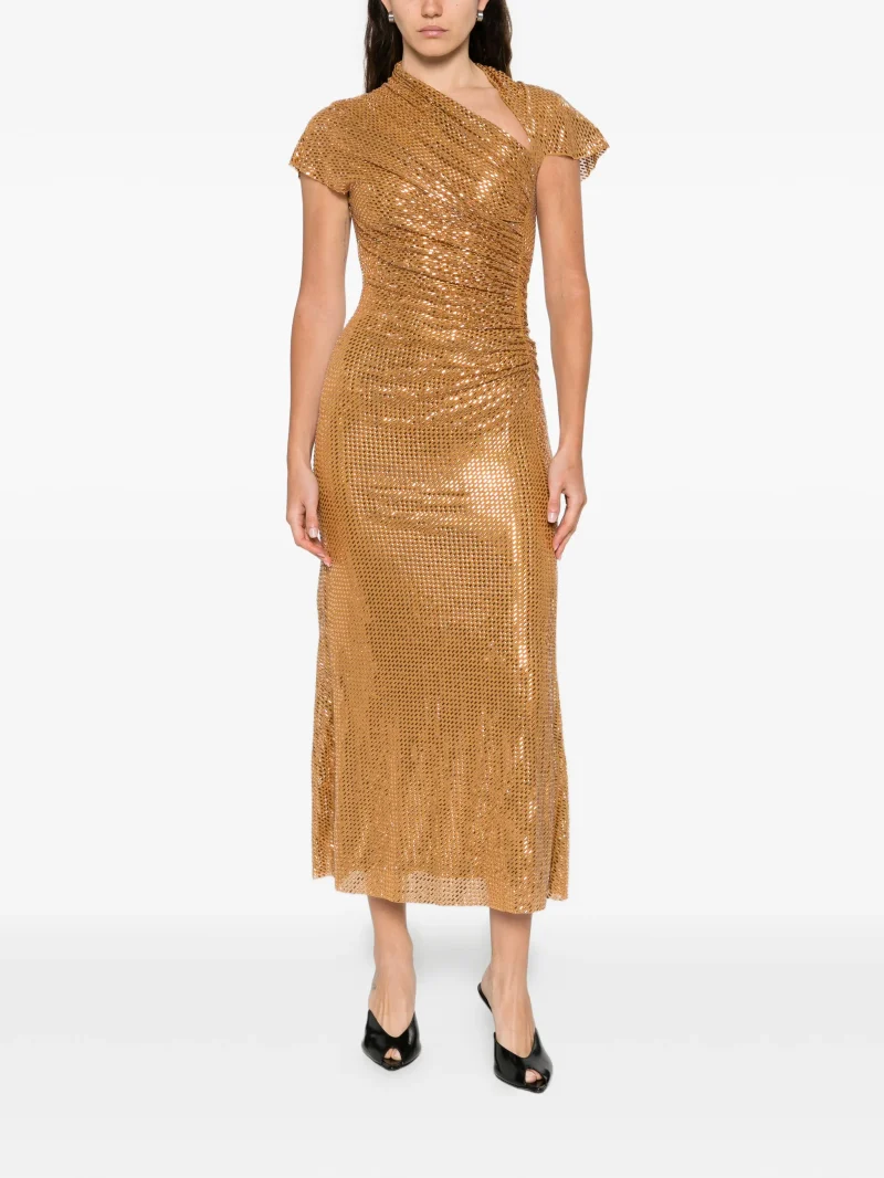 Alternative view of Rochie midi Self-Portrait rhinestoned-embellished auriu