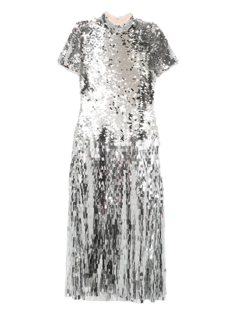 Rochie midi Self-Portrait sequin argintiu