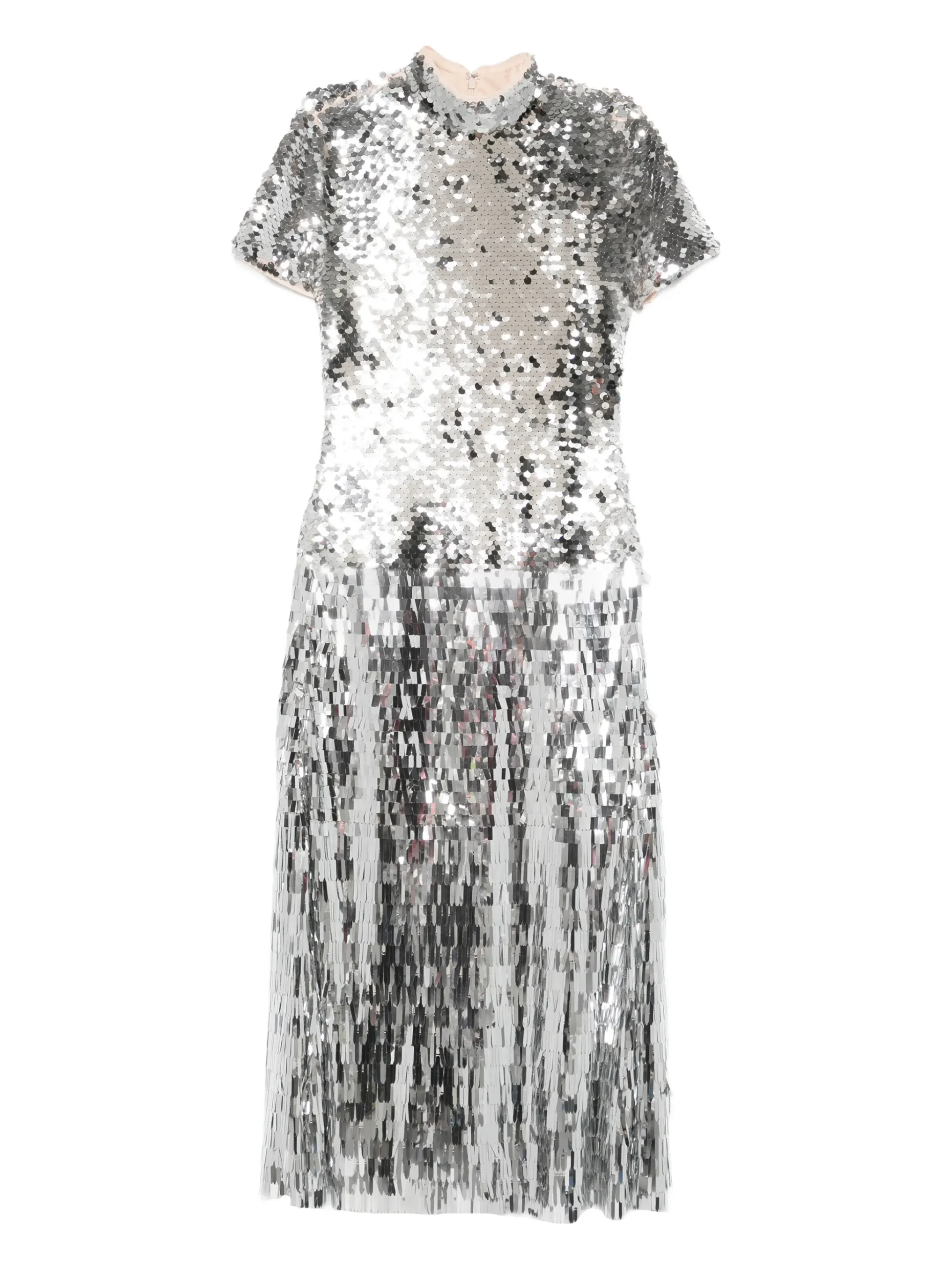 Rochie midi Self-Portrait sequin argintiu