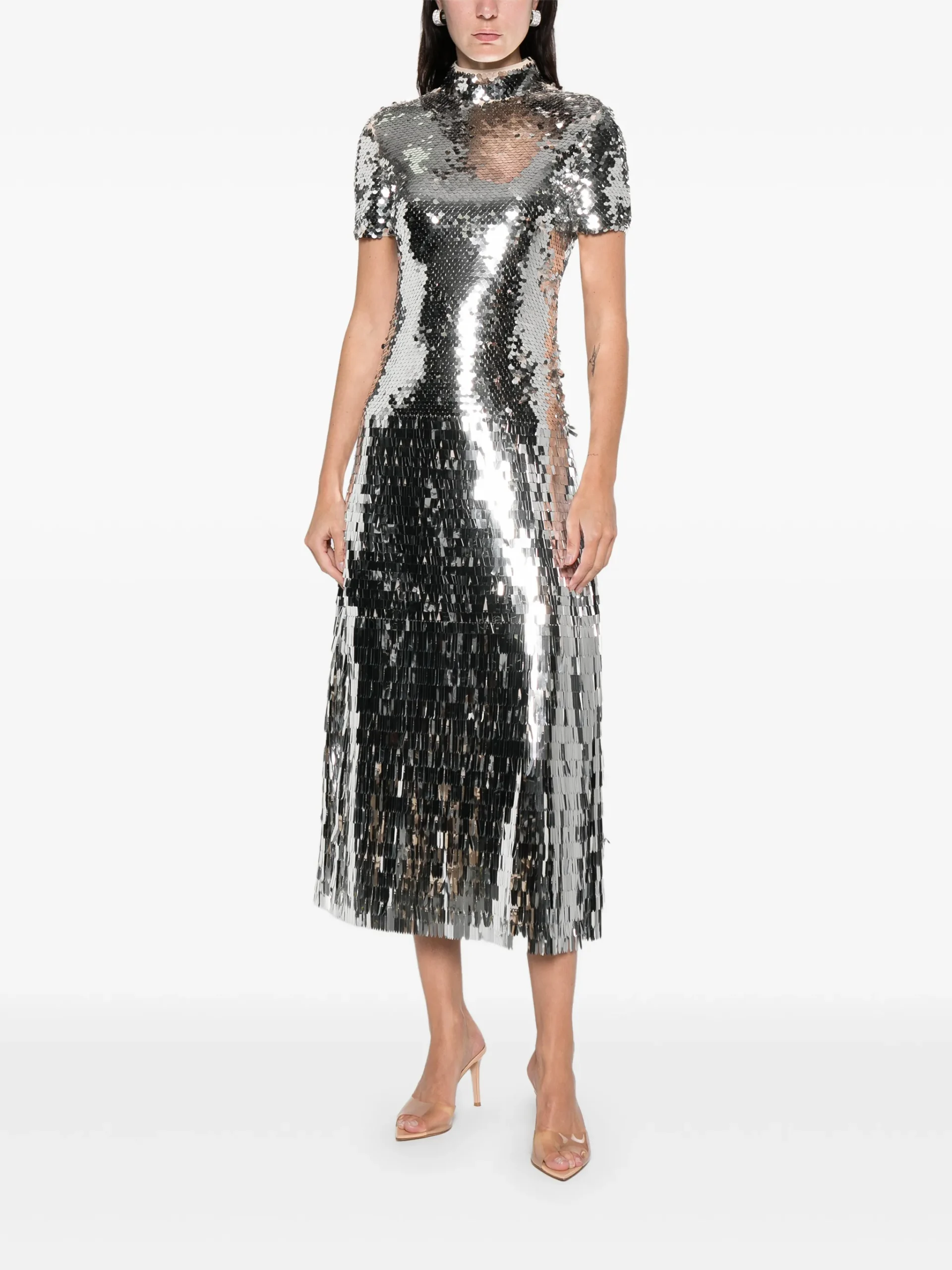 Rochie midi Self-Portrait sequin argintiu - imagine 2