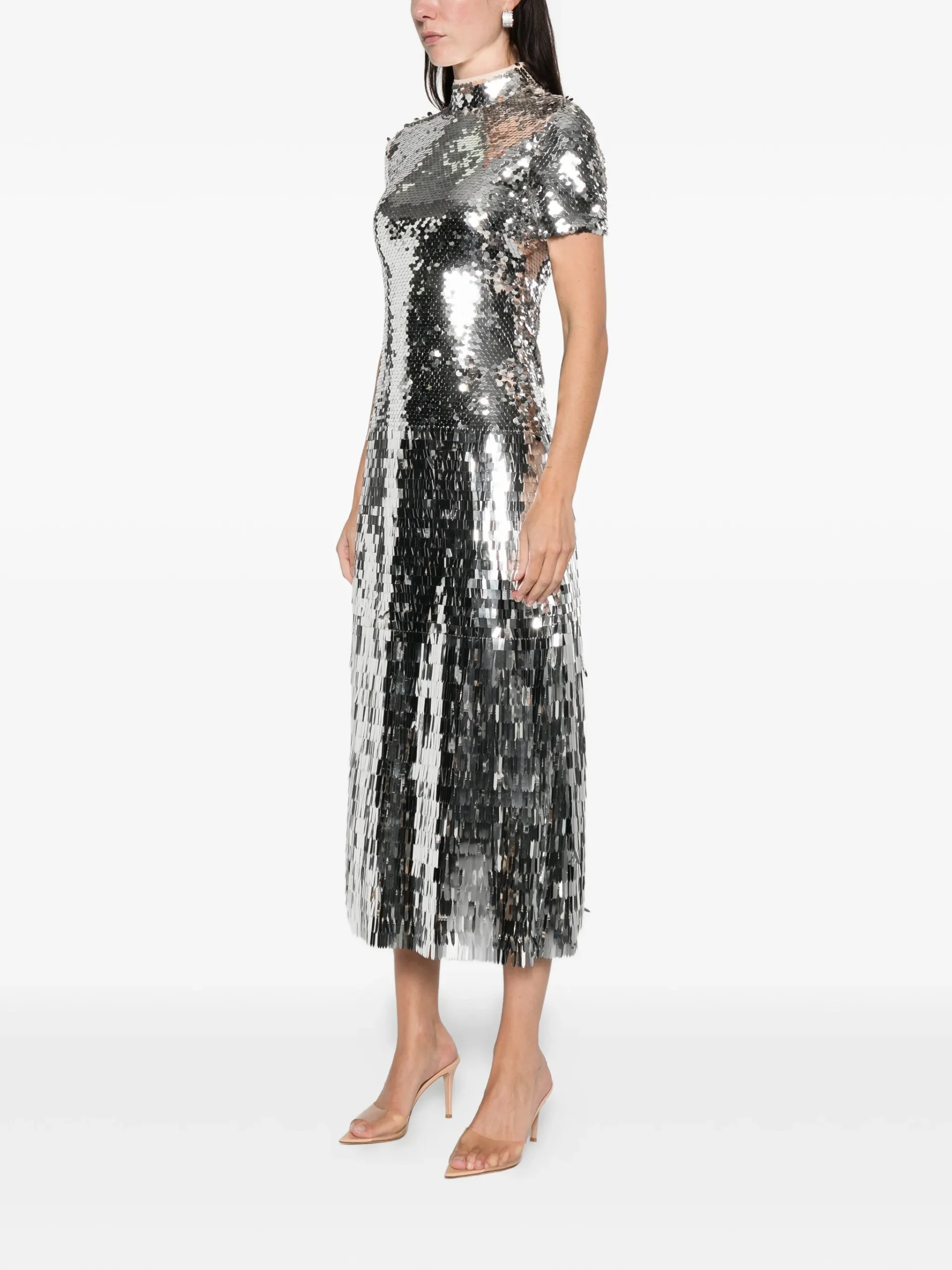 Rochie midi Self-Portrait sequin argintiu - imagine 5