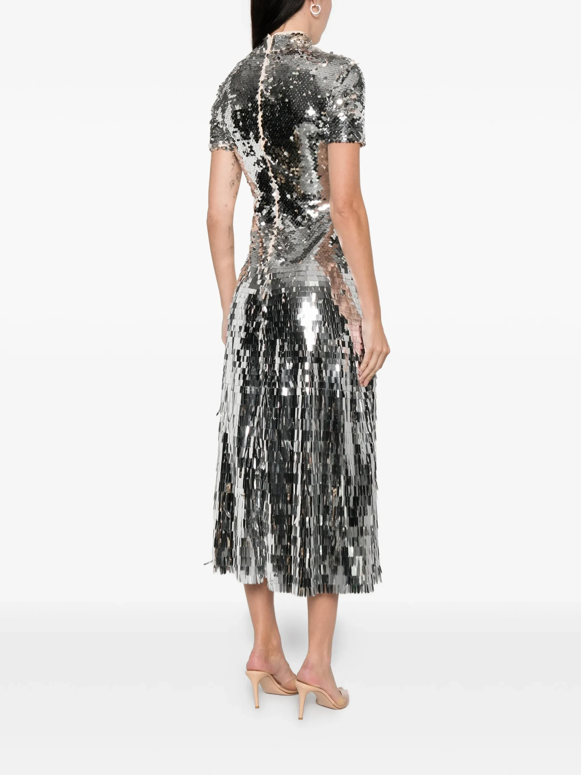 Rochie midi Self-Portrait sequin argintiu - imagine 4
