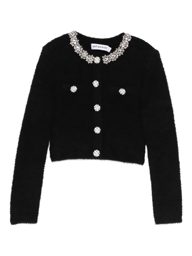 Cardigan Self-Portrait embellished-button negru