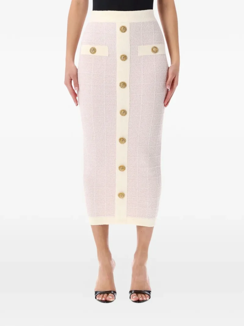 Fusta midi Balmain button-detail roz