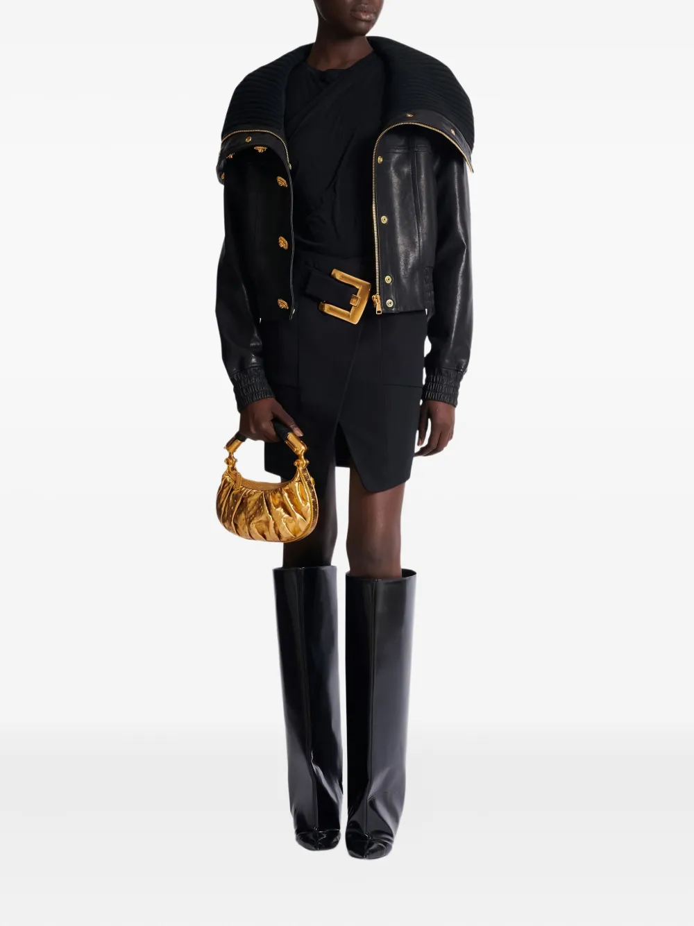 Fusta mini Balmain Grain De Poudre belt-detail negru - imagine 2