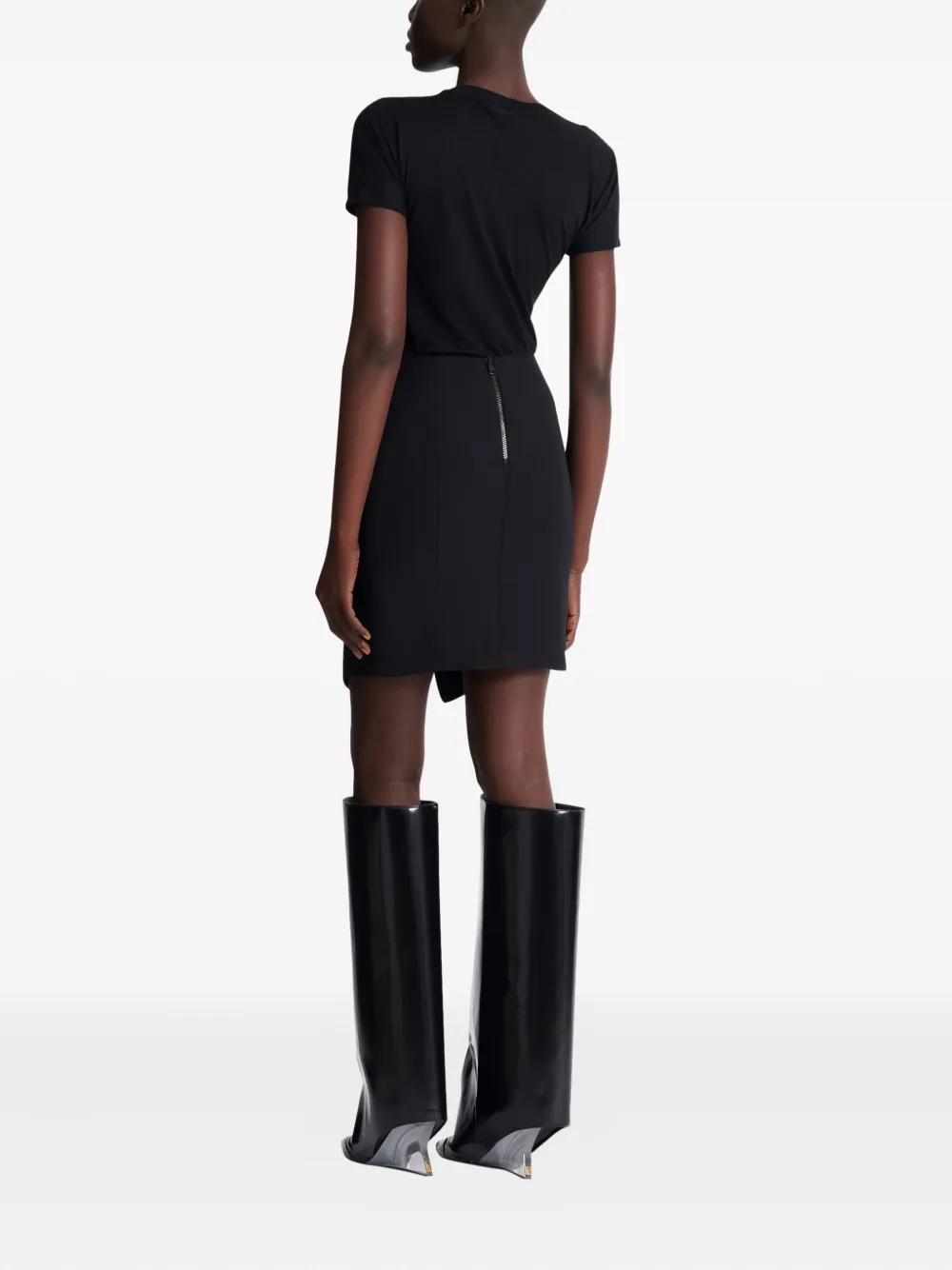 Fusta mini Balmain Grain De Poudre belt-detail negru - imagine 4