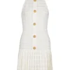Rochie Balmain button-embellished pleated alba