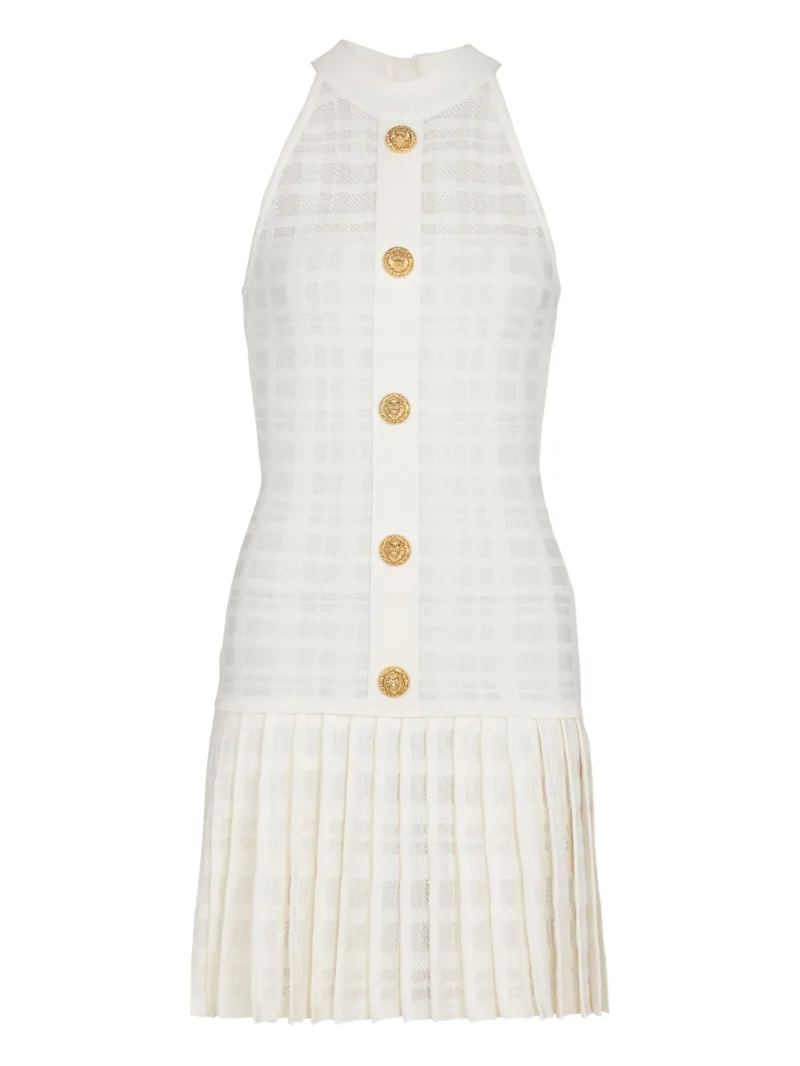 Rochie Balmain button-embellished pleated alba