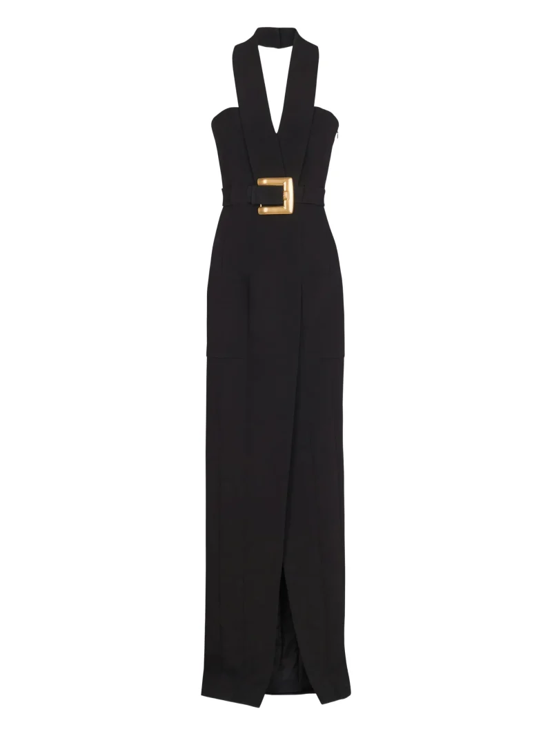 Rochie Balmain halterneck buckle-embellished negru