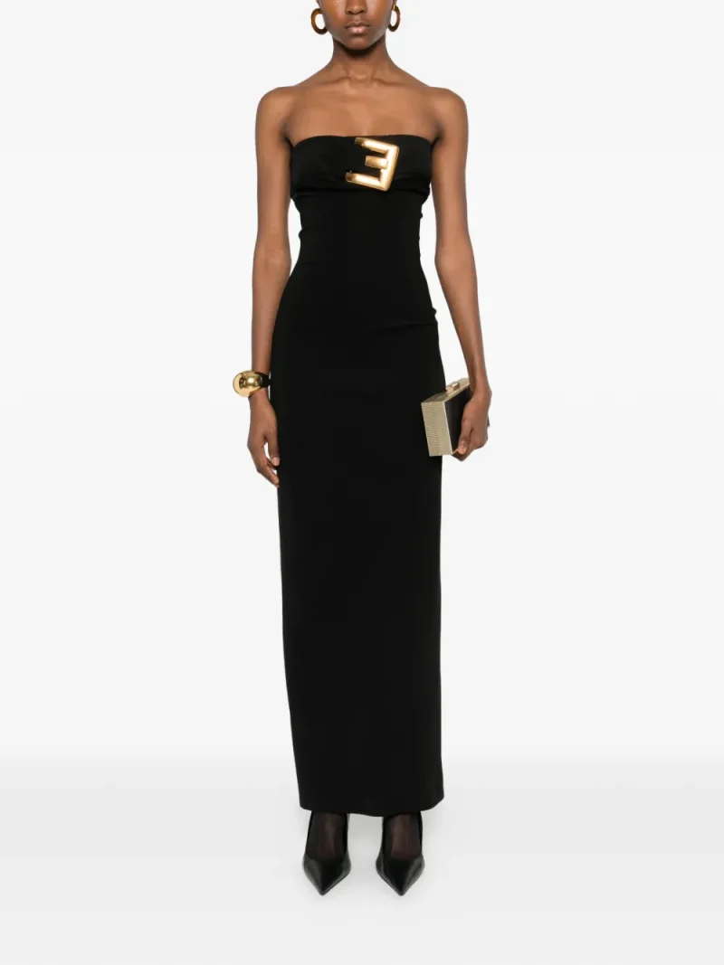 Alternative view of Rochie maxi Balmain strapless negru