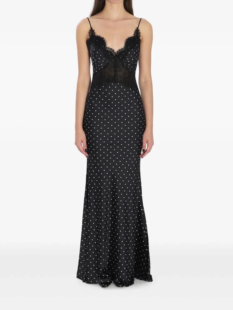 Rochie maxi Self-Portrait polka-dot lace negru