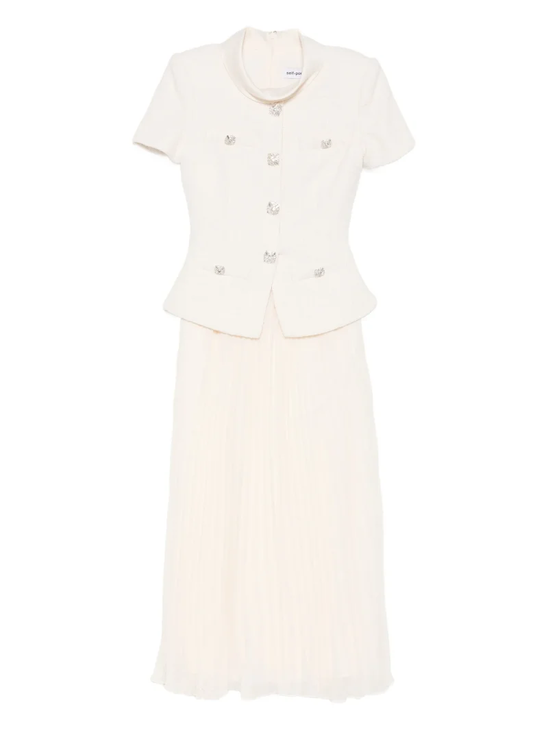 Rochie midi Self-Portrait Panelled crem