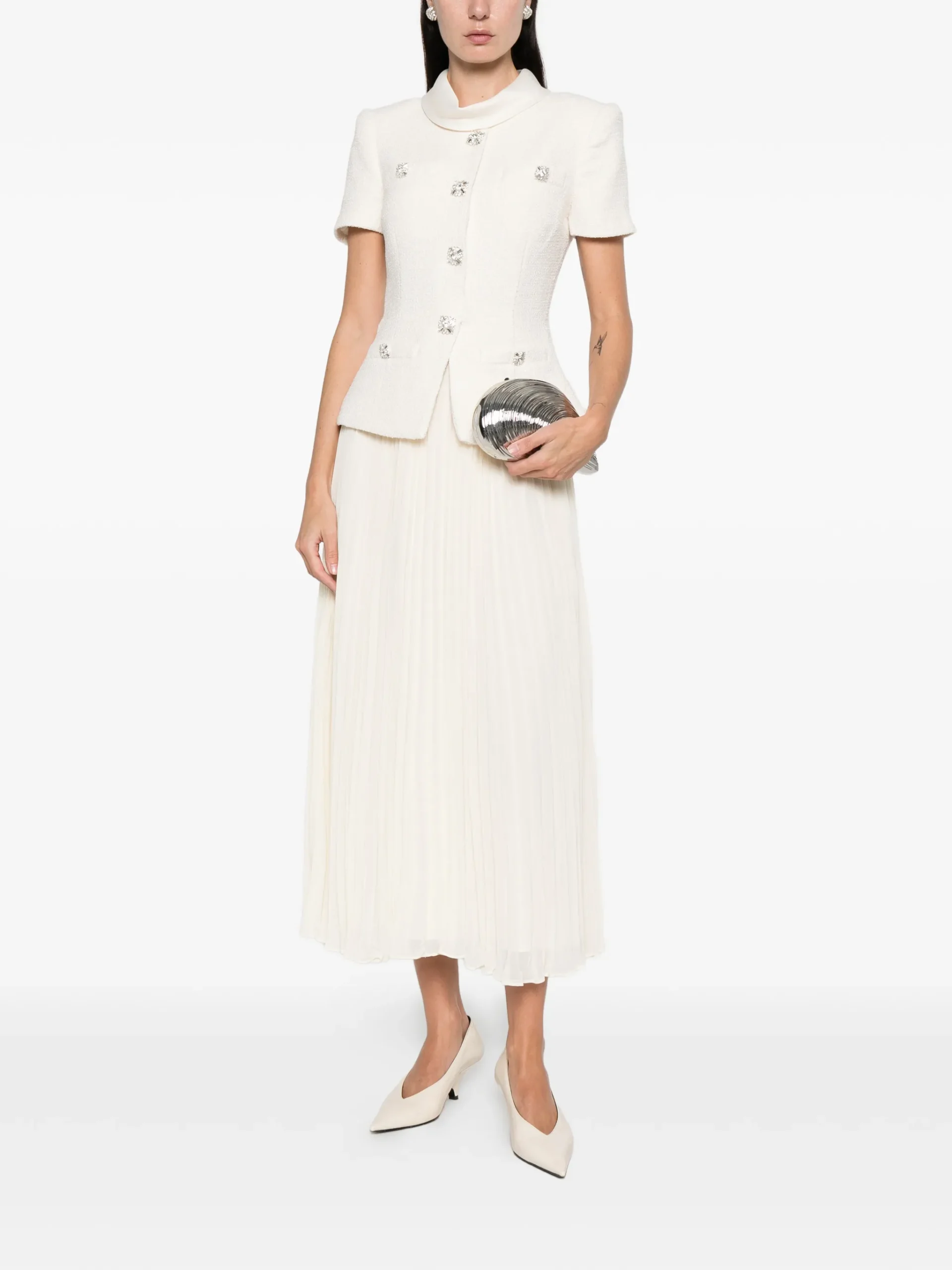 Rochie midi Self-Portrait Panelled crem - imagine 2